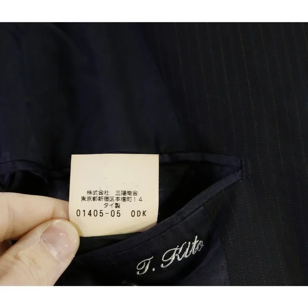 Paul Stuart Black w/ Blue Thin Stripes 3-Btn Wool Suit 38S